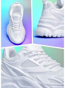女士时尚休闲运动鞋户外纯白色厚底高跟轻便减震跑步鞋夏季透气速干网眼圆头易系带适合学生青少年日常生活约会健身办公防滑耐磨增高7CM百搭坡跟运动鞋