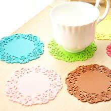 6pcs Coaster, Creative Hollow Flower Silicone Coasters, Non-Slip Heat-Resistant Tea Cup Mats, Insulated Coffee Mug Gift Set, Dining And Living Room Table Decor Accessories