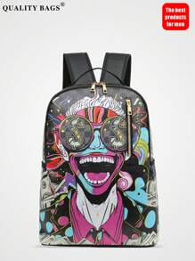 1 Stück lässiger College-Stil Rucksack, große Kapazität, Cartoon-Muster, modischer lässiger Muster, Buchstaben-Muster, Graffiti-Muster, geeignet für Männer, Festivals, Sport, Urlaub, Retro, kann Dateien halten, Reisen, Gym, Muster, Universitäts-Rucksack, Schul-Rucksack, Campus-Rucksack, Laptop-Rucksack, Rückkehr zur Schule Saison 2000er Jahre Stil