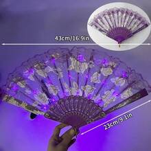1 PIEZA Abanico plegable de plástico con encaje y LED que se ilumina, abanico de mano para baile, boda, fiesta de cumpleaños, decoración festiva, accesorio luminoso para fiestas