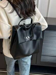 新款时尚设计小众背包，大容量百搭通勤背包，简约纯色休闲软皮大学生背包，复古高端品质别致背包适合大学生、上班族、通勤、旅行、购物、日常使用