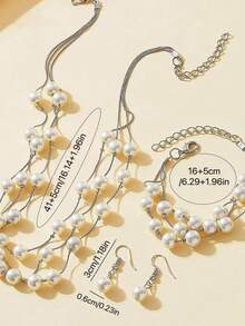 3pcs Elegant Fashion Necklace, Bracelet, Earring Set, Multi-Layer Pearl Chain Jewelry, Suitable For Wedding, Bride, Evening Party