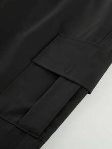 1pc Young Boys' Fashion Versatile Casual Comfortable Street Chic Commute School Vacation Daily Wear Dirt-Resistant Soft Multi-Pocket Straight Leg Cargo Pants, Spring/Summer/Autumn/Winter - Black - View 5