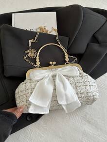 Túi xách dạ hội đính sequin thời trang mới 2025 dành cho nữ, túi xách, túi đeo vai, túi đeo chéo, màu trơn, túi xách quai xích [Họa tiết hoa ngẫu nhiên] - Màu be - Xem 7