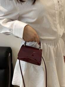 Mini Women's Handbag, Lightweight Portable Mini Tote Bag, New Summer 2025 Fashionable Flap Solid Color Small Bag, Shoulder Crossbody Bag - Burgundy - View 4