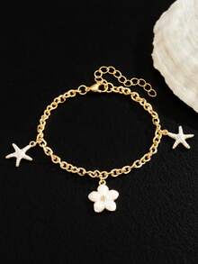 1pc Delicate Sweet Flower & Starfish Decor Bracelet For Girls Summer Beach Party Travel Vacation Jewelry Accessory For Daily Wear - White - View 3