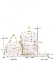 3 Pcs Back To School Backpack Set - Stylish Large Capacity Backpack&Lunch Bag& Pencil Case Multi-Pack,With Laptop Compartment Bow Pattern Nylon Backpack Featuring Adjustable Straps Spacious Multi-Pockets - Lightweight Portable Zipper Bags For Students/Teens/Graduates Perfect For Outdoor/Travel/Middle School/High School /College, Cute Bow Backpack, Bags For University, University Essentials