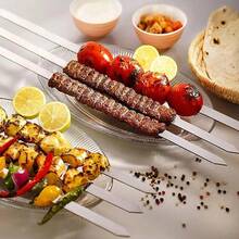 60cm Wide Stainless Steel Flat Barbecue Skewers Without Wooden Handle, Heavy Duty Kebab Skewers For Turkish, Brazilian, European Grill, Outdoor Cooking, Camping, Durable