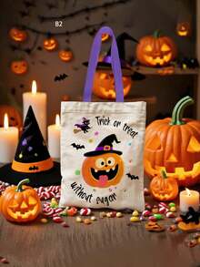 1pc Halloween Canvas Bag, Witch Ghost Holiday Party Kindergarten Candy Gift Bag, Gift Store Packaging Bag - Multicolor - View 5
