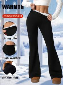 1pc Women's Outdoor Sports Winter Thermal Lined Leggings, Elastic Waist Skinny Fit Pants