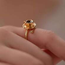 1pc Adjustable Vintage French Luxury Coffee Cup Ring, Unique Design Fashion Open Ring, Suitable For Gift, Party, Vacation, Casual, Banquet, Holiday Wear, Weight: 3.7g