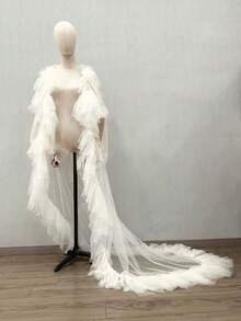 Chal de tul extra grande para novia, accesorio de vestido de novia y de fiesta con caída, ropa de verano para mujer, para la playa - Blanco - Ver 11
