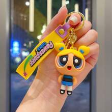 Warner Bros Portachiavi a forma di girl con powerpuff - Anello elegante per chiavi d'auto, zaino, portafoglio - Regalo per PDG, fans, cartoni animati - Collezionabile per uso quotidiano e Occa speciale