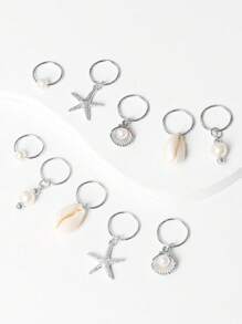 10个装女士编织发夹，时尚个性化夏季沙滩发饰，度假、摄影、节日沙滩海洋装扮发带，贝壳、珍珠编织发夹 - 銀色 - 查看 2