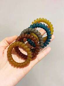 10件/5件透明果冻色发带套装，简约高弹力发带，马尾辫固定器，不会损坏头发，发饰 - 果凍色 - 查看 2