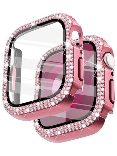 1 pieza Protector de pantalla de vidrio templado delgado y a prueba de caídas, decorado con rhinestones brillantes, compatible con Apple Watch 38/40/41/42/44/45/46/49mm, adecuado para Apple Watch Series Ultra/SE/11/10/9/8/7/6/5/4/3/2/1, accesorio para smartwatch