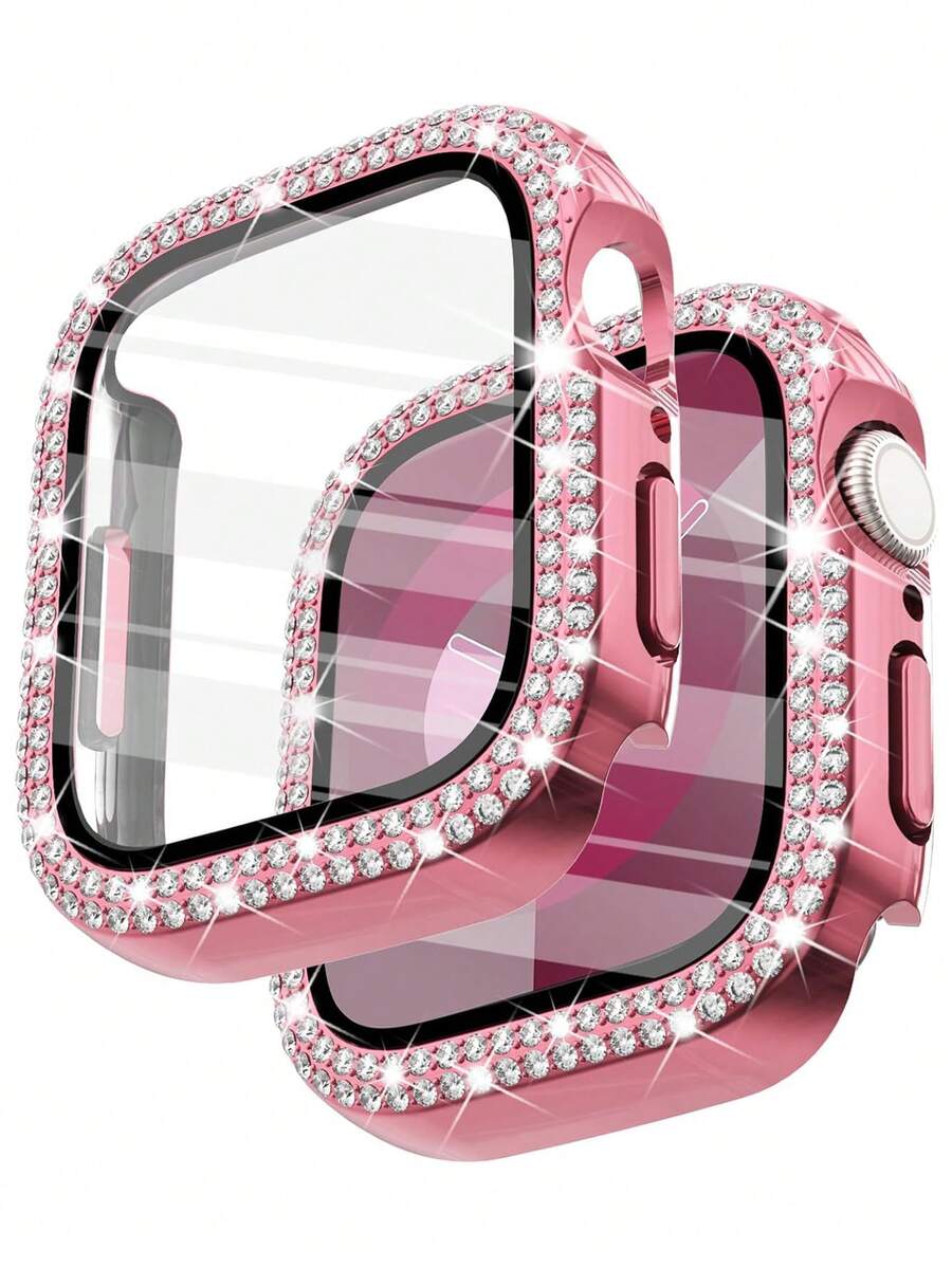 1pc Unisex Shiny Rhinestone Decorated Fashionable Anti-Fall Thin Tempered Glass Screen Protector, Compatible With Apple Watch 38/40/41/42/44/45/46/49mm, Suitable For Apple Watch Series Ultra/SE/11/10/9/8/7/6/5/4/3/2/1, Smart Watch Accessory