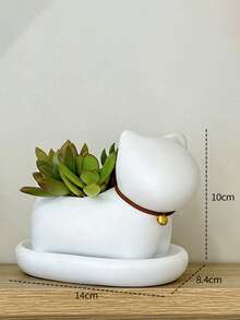 1 pieza Maceta personalizada con diseño lindo de gato, decoración de escritorio para el hogar u oficina, maceta para plantas suculentas o cactus, jarrón para flores, regalo de Halloween - Blanco - Ver 5