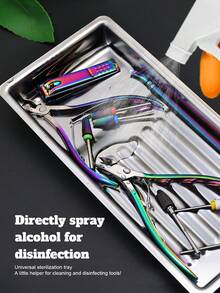 Stainless Steel Disinfection Tray, High Temperature Resistant Manicure Tool Rectangular Holder, Thickened 304 Stainless Steel Dental Oral Alcohol Tool Storage Square Tray, High Temperature Resistant - Multicolor - View 1