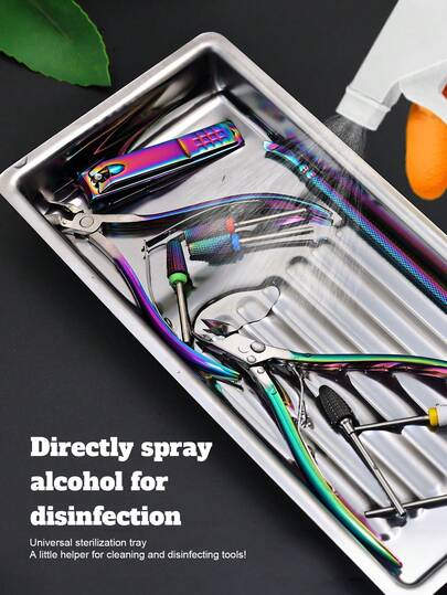 Stainless Steel Disinfection Tray, High Temperature Resistant Manicure Tool Rectangular Holder, Thickened 304 Stainless Steel Dental Oral Alcohol Tool Storage Square Tray, High Temperature Resistant