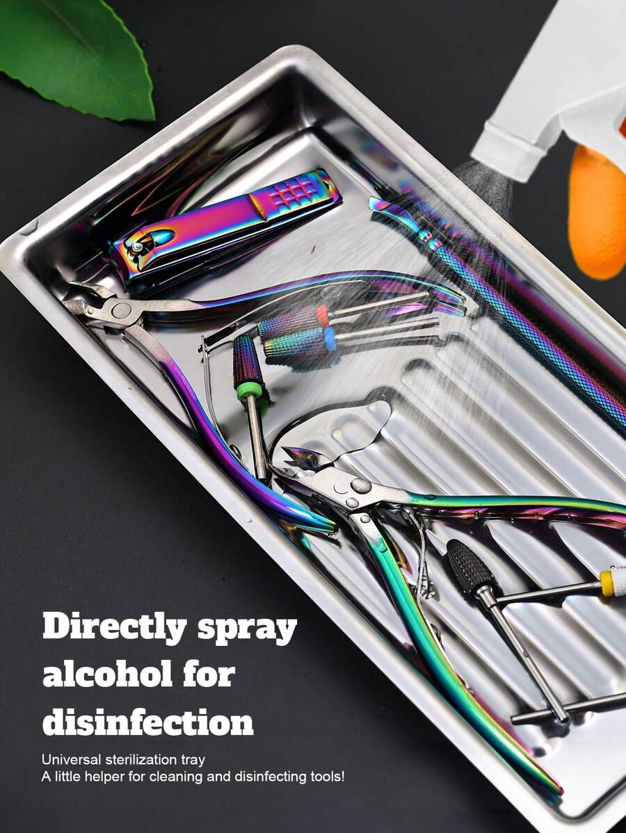 Stainless Steel Disinfection Tray, High Temperature Resistant Manicure Tool Rectangular Holder, Thickened 304 Stainless Steel Dental Oral Alcohol Tool Storage Square Tray, High Temperature Resistant - Multicolor - View 1