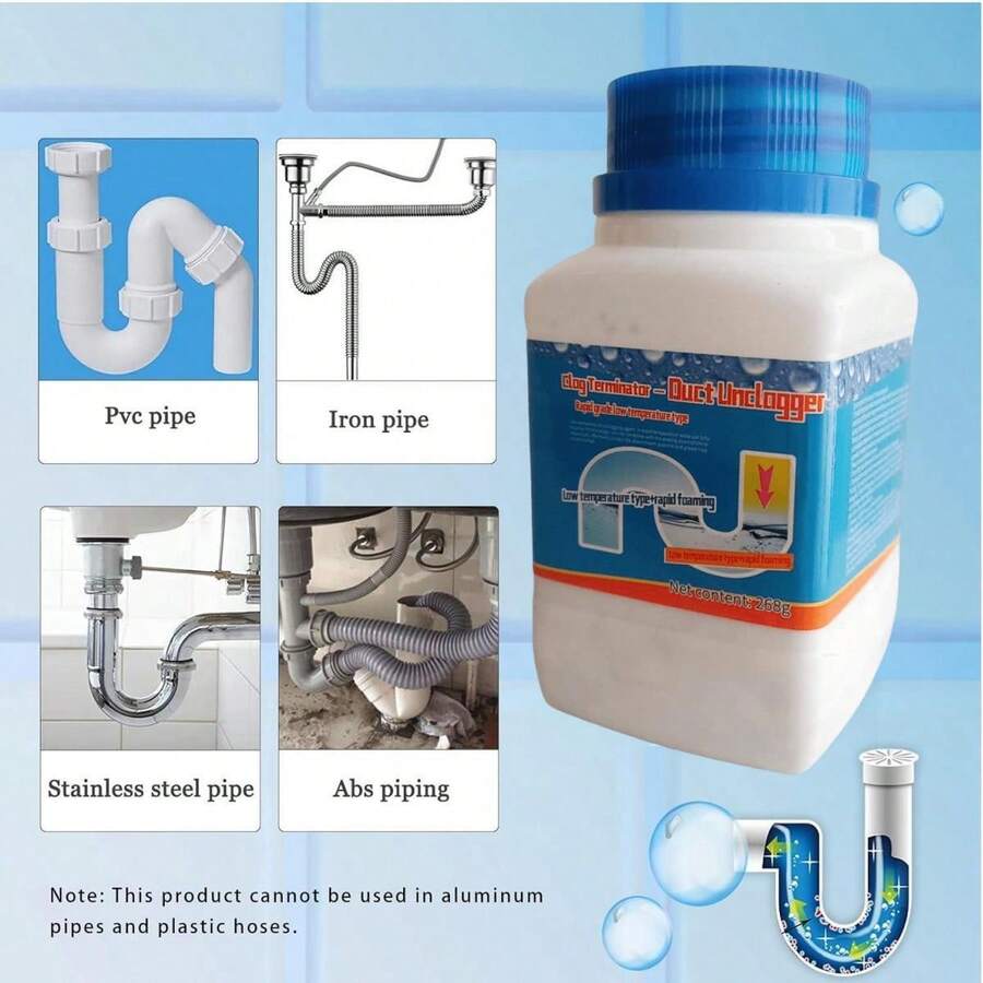 Agente de dragado de tuberías de gran potencia, limpiador de inodoros, desbloqueador de fregadero, agente de dragado de alcantarillado de cocina, limpiador de drenaje, 268g