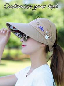 Custom Women's Sun Hat, Summer Sun Hat Women's Foldable Sun Hat, Add Your Text/Name Baseball Cap, Custom Outdoor Sun Hat Beach Large Brim Sun Hat Cycling Hat Empty Top UV Protection, Suitable For Mountaineering, Fishing And Leisure Hiking, Durable, Colorful, Cute, Fashionable, Casual, Customized, Personalized, Unique, Ideal Gift For Her, Ideal Gift For Family, Friends