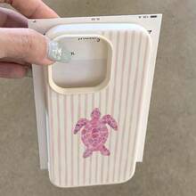 1pc Cute Pink Turtle Striped Pattern TPU Phone Case Compatible With Apple// Phones - White - View 4