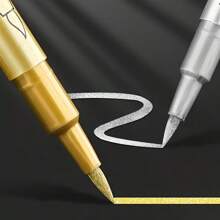 2pcs Gold & Silver Permanent Metallic Color Highlighter Pens, Soft Tip Paint Pens For Calligraphy, Greeting Cards, Painting, DIY Crafts, Resin Art, Back To School