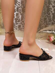 Dép xỏ ngón mũi vuông da mềm mùa hè mới cỡ lớn hơn 1, dép xỏ ngón gót mèo, dép xỏ ngón đa năng cho nữ - màu đen - Xem 6