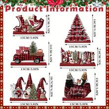 6pcs Christmas Winter Decor Plaid Red & Black Farmhouse Wooden Signs Country Office Desk Indoor Decoration