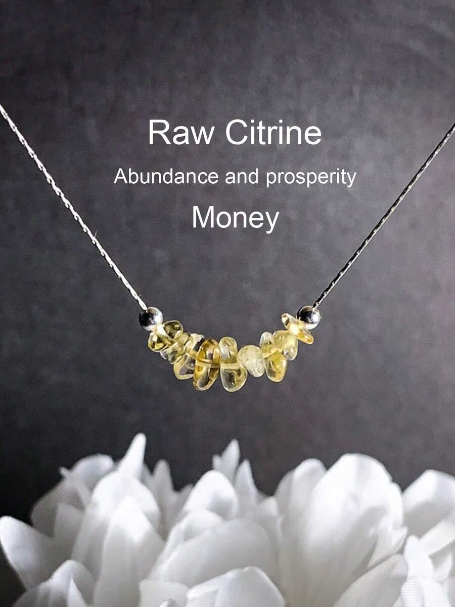 Raw Citrine Necklace, Citrine Crystal Prosperity Stones, Abundance Crystals - Yellow - View 1