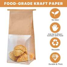 10 pungi de pâine cu legături de tablă. Pungile de pâine sunt fabricate din hârtie de bumbac maro. Pungile de depozitare au ferestre transparente și sunt potrivite pentru brutării, cafenele și pâine de casă. Sunt disponibile mai multe dimensiuni.