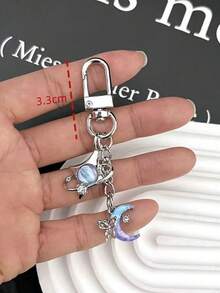 1 件男女通用简约星月钥匙扣复古蝴蝶设计时尚包饰礼物学生情侣朋友背包装饰钥匙扣包包汽车配件女士