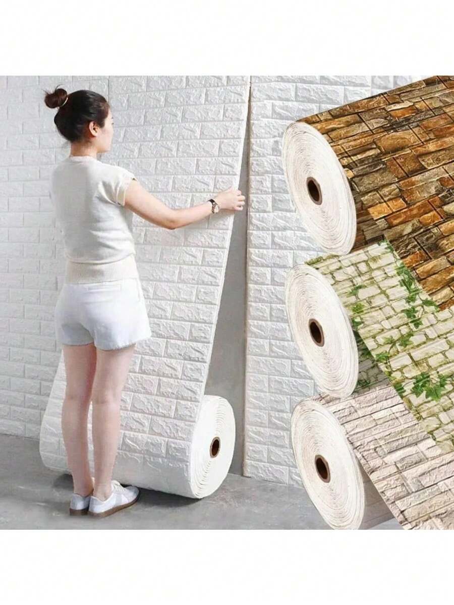 70cm*1/5/10m Brick DIY Wallpaper Foam Panels 3D Wall Stickers Self-Adhesive Home Decor Living Room Kitchen Decor - Multicolor - View 1