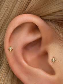 1pc Gold Mini Star Internally Threaded Lip Stud | 925 Sterling Silver Hypoallergenic Flat Earring | Cartilage Flat Earring | Back Lip Stud | Unisex Daily Wear (Sold Individually) - Multicolor - View 1