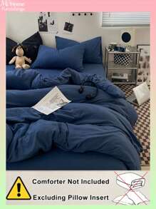 3 件套海军蓝色男女床上用品套装，学生宿舍卧室，超柔软羽绒被套和枕套，无填充，可机洗，开学季适用