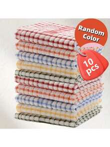 5/10pcs Pieces Of Colorful Checkered Dish Towels - Absorbent Kitchen Cleaning Cloth, Suitable For Use In Bedrooms, Bathrooms And Outdoors, Anti-Shrink Polyester Material (Red, White, Orange, Blue, Green), Reusable, Shrink-Resistant Kitchen Towels - Multicolor - View 7