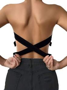 [Comfortable Bra] Casual Comfortable Women's Bra | 1 New Style Underwear, Cross Straps On The Back, Removable Bra Pads, Can Be Worn Inside Or Outside - 黑色 - 查看 3