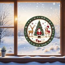 1 件圣诞老人、雪人、圣诞树窗贴、PVC 静电吸附贴花、圣诞节节日装饰、派对用品、适用于家庭和厨房窗户装饰、门窗玻璃贴花圣诞装饰品圣诞装饰圣诞装饰家居