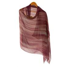 1 件女士时尚简约条纹渐变褶皱流苏涤纶围巾，休闲百搭头巾防风防晒披肩 - 彩色 - 查看 7