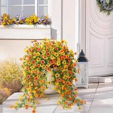 1/3/25pcs Artificial Hanging Flowers Plants For Outdoor Autumn Decoration, Silk Daisy UV Resistant Look Real For Outside Home Indoor Planter Porch Garden Yard Decor, Autumn Decoration, Fake Plants