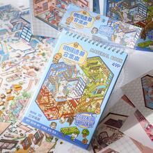 49 folhas/livro de adesivos, coleção de cenas em miniatura de paisagens de Sunshine Town, suprimentos para scrapbook, acessórios para cadernos, porta-retratos decorativo para caderno, capa para celular, copo d'água, revista de lixo, caixa de papelaria, livro de adesivos personalizado, material escolar, volta às aulas