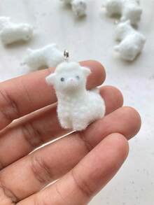 5 件植绒树脂可爱小绵羊动物吊坠 DIY 毛绒风格饰品配件，适用于耳环项链钥匙扣和包包装饰，触感柔软的卡通小羊迷你雕像，适用于珠宝制作工艺品和可爱礼物 - 彩色 - 查看 11
