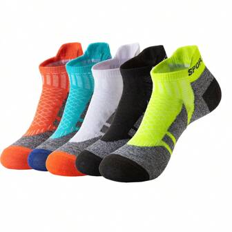 5 Pairs Men's Sports Ankle Socks, Suitable For Daily Wear In Spring, Summer And Autumn