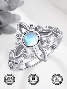 1 Stück S925 Sterling Silber Mondstein Hexenknoten Ring, Schmuck für Frauen, geeignet für tägliche Dekoration, Osterdekoration, Musikfestival Dekoration, Ostergeschenk, Weihnachtsgeschenk, Hochzeitsgeschenk, kommt mit Geschenkbox