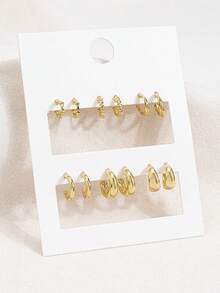 6/12pairs/Set Minimalist Metal C-Shape Hoop Earrings, Multipurpose Earrings Set For Women, Everyday Wear - Multicolor - View 7