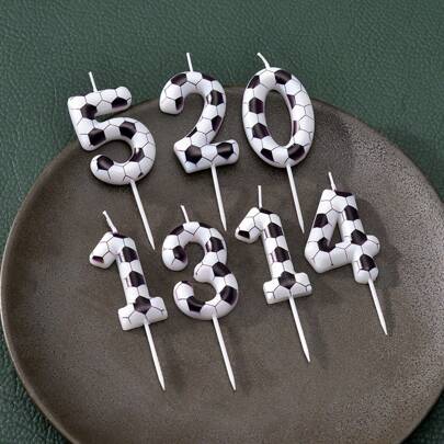 1pc Black & White Soccer Shaped Birthday Candle, Numbers 0-9, Suitable For Anniversary Party Cake Decor, Cake Topper Birthday Candle, Soccer Candle, Birthday Decor, Party Decor
