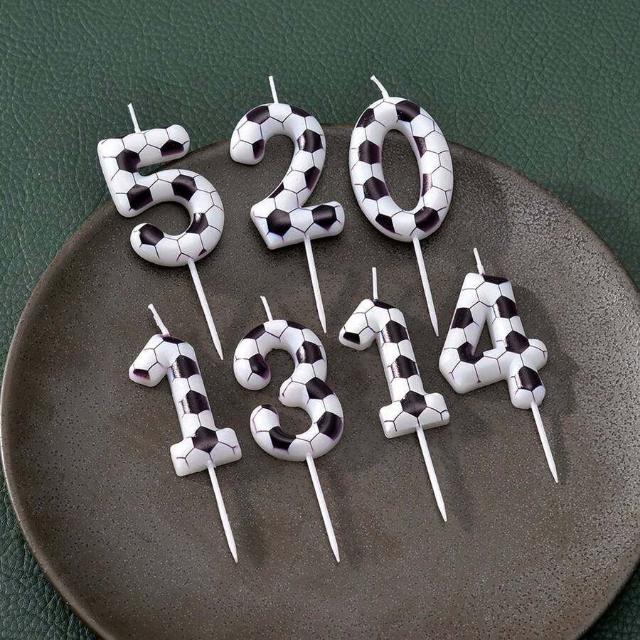 1 pieza Vela de cumpleaños con forma de balón de fútbol en blanco y negro, números del 0 al 9, adecuada para decoración de pastel de aniversario, decoración de pastel de cumpleaños, vela de cumpleaños con forma de balón de fútbol, decoración de cumpleaños, decoración de fiesta - Blanco y Negro - Ver 1