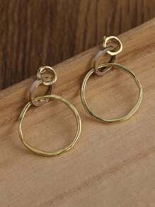 1pc Vintage Hollow Round Design Dangle Earrings Retro Bohemian Style Gold Plated Jewelry Women Gift, Suitable For Beach Holiday Party Bohemian Style, Suitable For Daily, Leisure, Party, Commuter, Vacation, Matching Clothing.